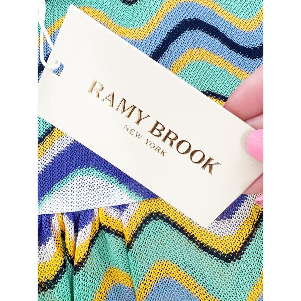 RAMY BROOK Top NEW Size XXS Myra Wave Blouse $325 Blue Yellow Green - Picture 3 of 8